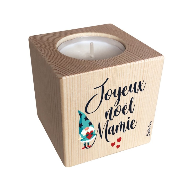Bougeoir cube Noël- Joyeux noël Mamie lutin